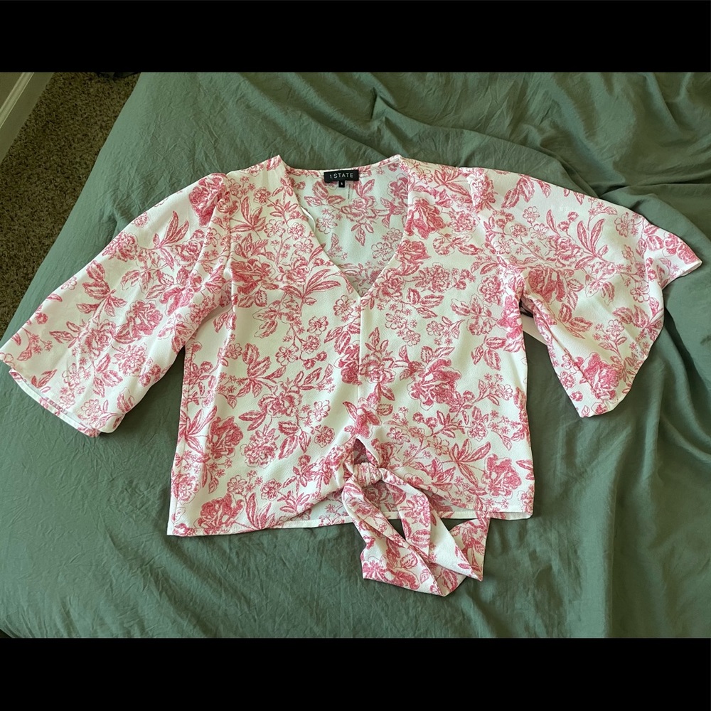Pink and cream floral blouse